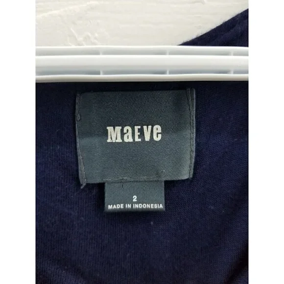 Maeve by Anthropologie Navy Burgundy Stretch Dress Pockets Size 2 EUC - Picture 3 of 9